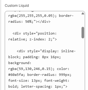 Custom section preview showing a full-width container with a background image and freely positioned content blocks inside