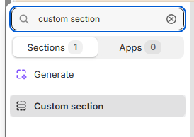 Section picker showing the Custom section option
