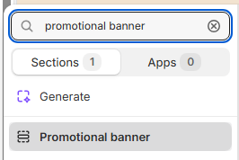 Section picker showing the Promotional banner option