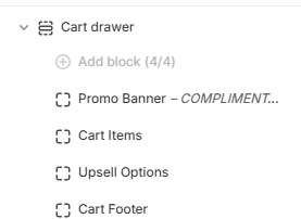 Theme editor left sidebar showing the Cart Drawer section selected