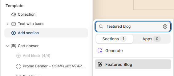 Theme editor left sidebar showing the Add section button