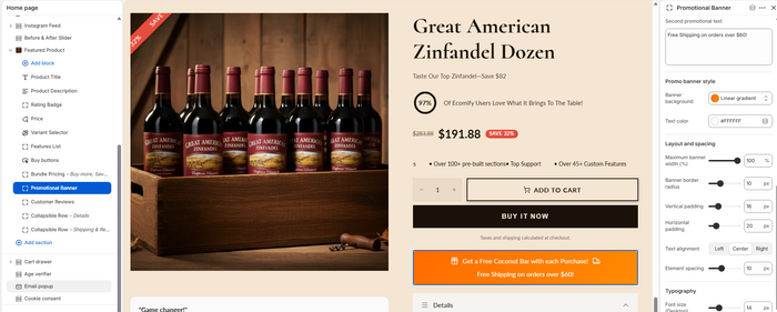 Section picker showing the Featured Product option
