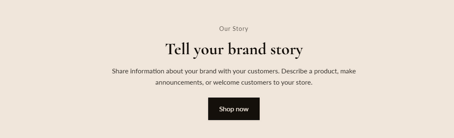 Rich text section preview showing a centered subheading on top, a large heading in the middle, a paragraph of text, and a primary button at the bottom