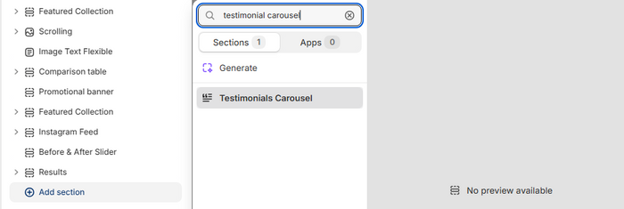 Theme editor left sidebar showing the Add section button