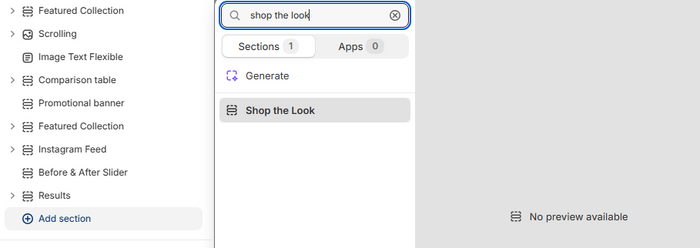 Theme editor left sidebar showing the Add section button