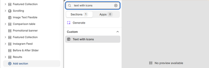 Theme editor left sidebar showing the Add section button at the bottom of the section list