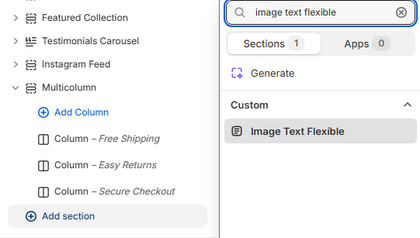 Theme editor left sidebar showing the Add section button