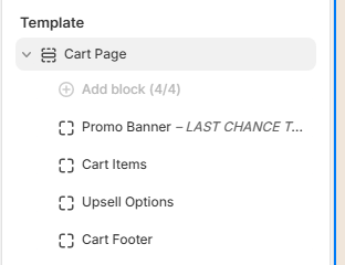 Theme editor page selector showing the Cart template option